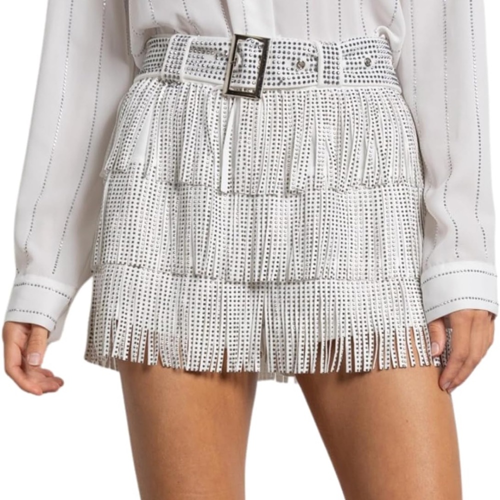 White Fringe Mini Skirt